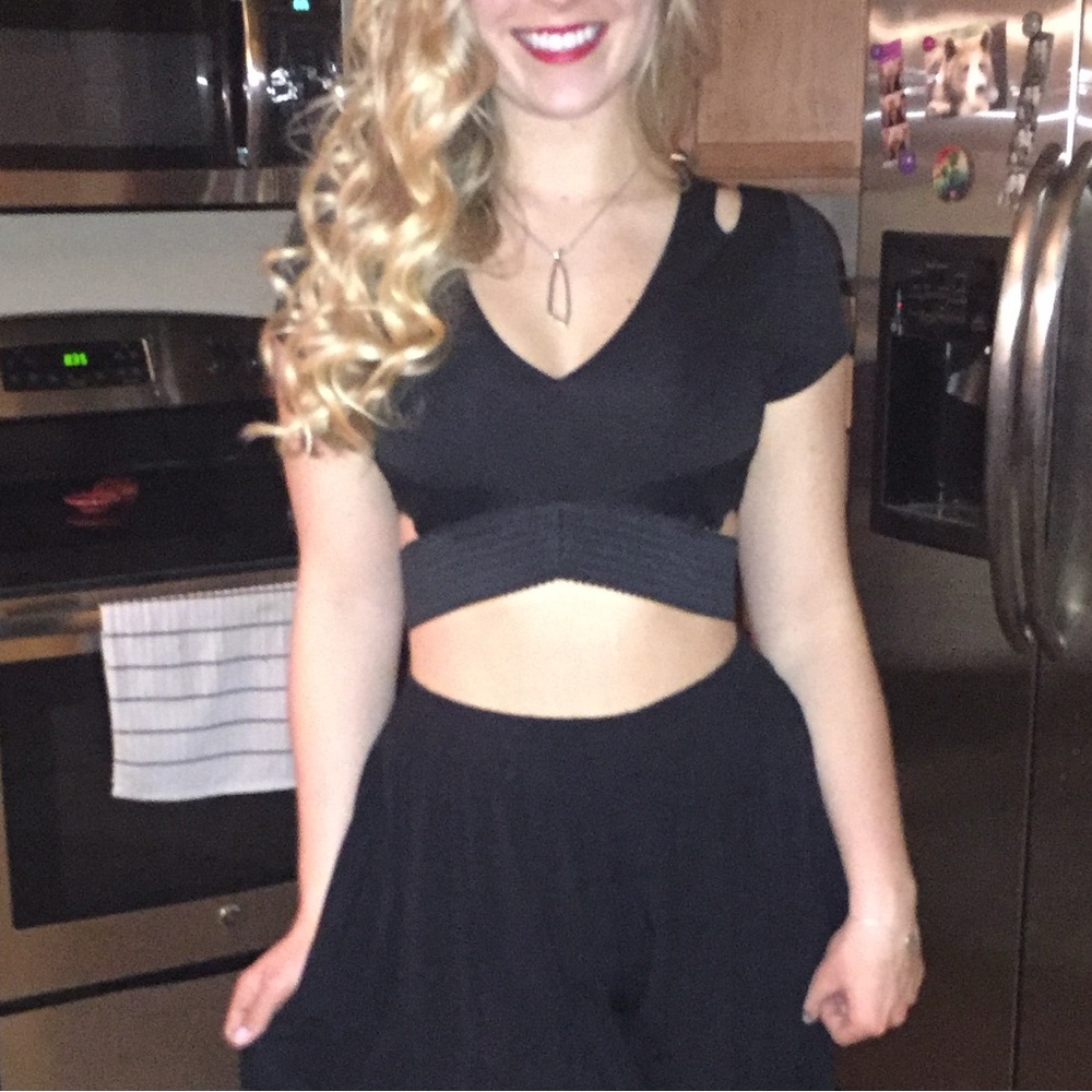 Express Black Crop Top with Cutout Details